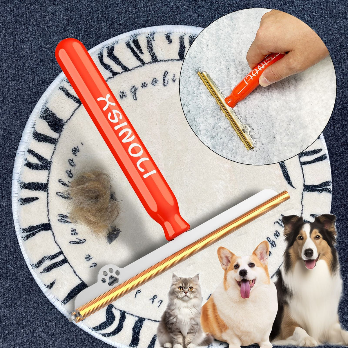 PET Hair Remover Brush for Carpets Rugs and Car Mats