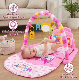 Baby Musik-Spielbogen mit Piano – Interaktive Sensorik Krabbeldecke für 0-24 Monate