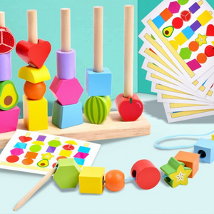 Montessori Farben und Formen Faden Spielzeug aus Holz
