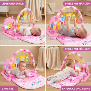 Baby Musik-Spielbogen mit Piano – Interaktive Sensorik Krabbeldecke für 0-24 Monate