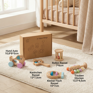 Baby Geschenkset aus Holz – Rassel- & Musikspielzeug für Neugeborene