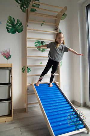 Sprossenwand 200cm - Kletterwand für Kinder ab 2 Jahren -Hartholz Rundstäbe,belastbar bis 80kg -Einhänge-Modul und Rollenrutsche optional