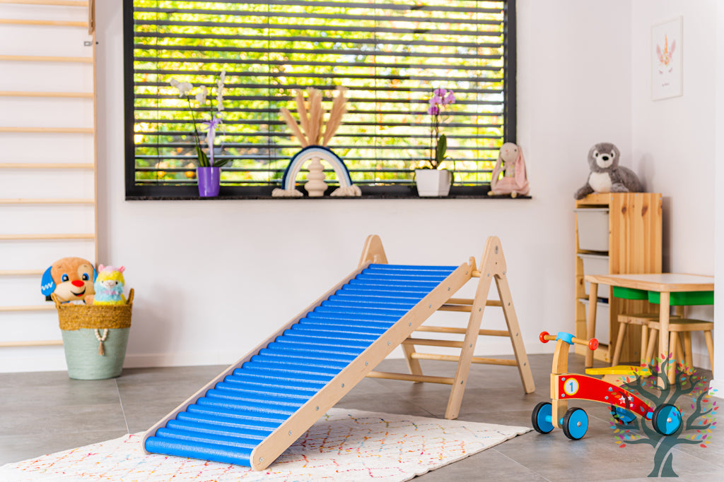 Rollenrutschen-Set 2in1 - Motorikförderung für Kinder ab 2 Jahren - Klappbares Kletterdreieck L/XL und Rollenrutschen in M (120cm) und XL (200cm)