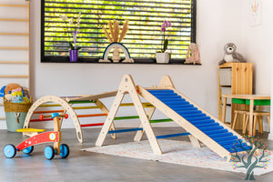 Kletter-Set mit Rollenrutsche 4in1 (Medium) - Wippe, klappbares Dreieck, Klettersteig & Rollrutsche -Förderung der motorischen Fähigkeiten ab 2 Jahren