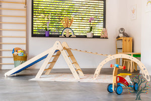 Kletter-Set mit Rollenrutsche 4in1 (Medium) - Wippe, klappbares Dreieck, Klettersteig & Rollrutsche -Förderung der motorischen Fähigkeiten ab 2 Jahren