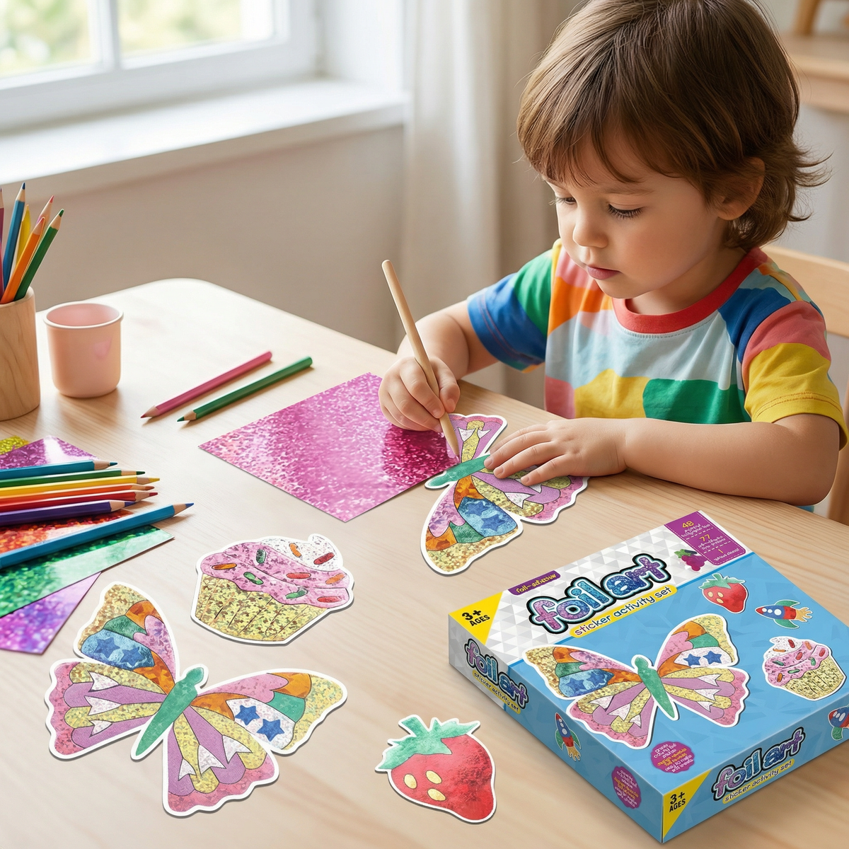Folien Kunst Kreativ-Bastelset für Kinder – Bastelspaß ohne Kleckern