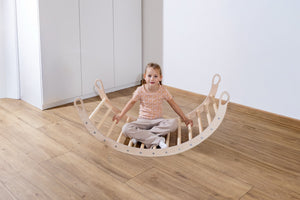 Holzwippe XL 120x50x59 cm – Premium-Auflage, Motorikspielzeug aus Holz