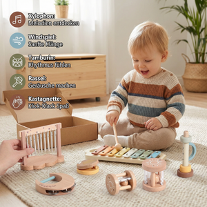 Baby Holz-Klangspiel Set – 6-teiliges sensorisches Musik- & Klangspielzeug