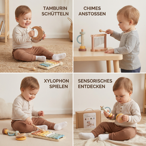 Baby Holz-Klangspiel Set – 6-teiliges sensorisches Musik- & Klangspielzeug