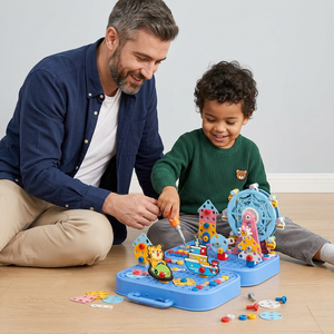 DIY-Werkzeugkasten für Kinder mit Bauplatte, Riesenrad und Bohrmaschine