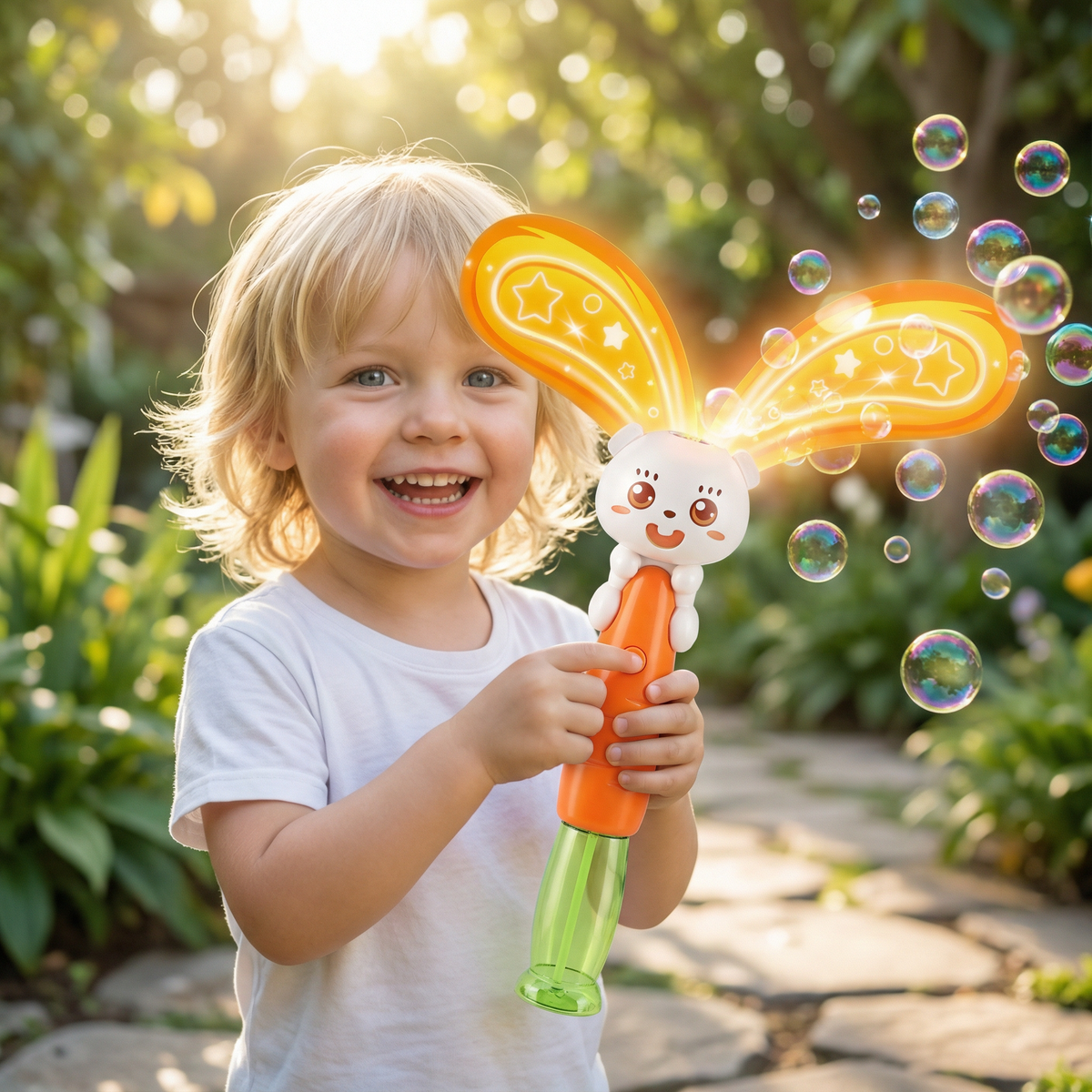 Seifenblasen-Hase mit Flügeln & Licht – Kinder Bubble Maker