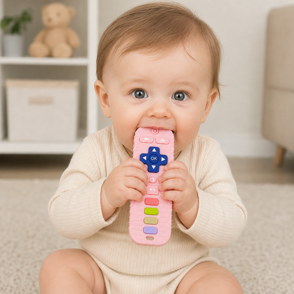 Baby-Beißring in Fernbedienungsform aus Silikon – BPA-freies sensorisches Kauspielzeug