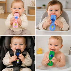 Baby-Beißring in Fernbedienungsform aus Silikon – BPA-freies sensorisches Kauspielzeug