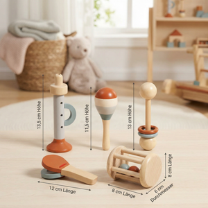 Montessori Holz-Musikinstrumente Set für Babys – 5-teiliges Sensorik & Rasselspielzeug