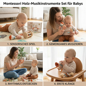 Montessori Holz-Musikinstrumente Set für Babys – 5-teiliges Sensorik & Rasselspielzeug
