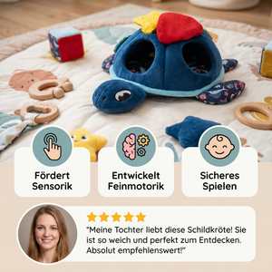 Montessori Schildkröten Entdecker-Spielzeug – Weiches Sensorik-Stoffspiel für Babys