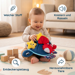 Montessori Schildkröten Entdecker-Spielzeug – Weiches Sensorik-Stoffspiel für Babys