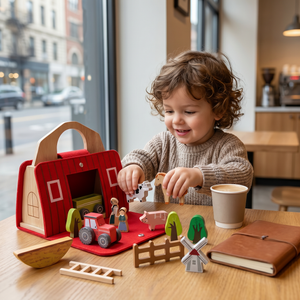 Montessori Holz & Filz Reise Farm Spielzeug - Perfekt für Unterwegs