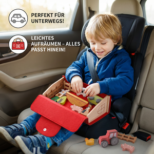 Montessori Holz & Filz Reise Farm Spielzeug - Perfekt für Unterwegs