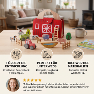 Montessori Holz & Filz Reise Farm Spielzeug - Perfekt für Unterwegs