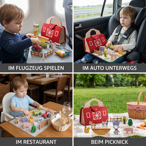 Montessori Holz & Filz Reise Farm Spielzeug - Perfekt für Unterwegs