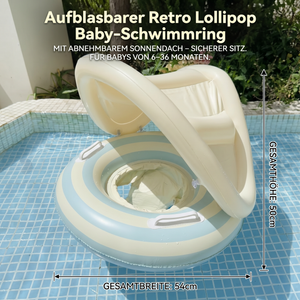 Aufblasbarer Retro Lollipop Baby-Schwimmring mit abnehmbaren Sonnendach – Sicherer Sitz von 6–36 Monaten