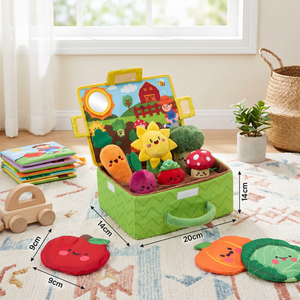 Montessori Garten-Sensorikspielzeug für Babys – Plüsch Obst & Gemüse Set mit Rassel, Spiegel & Quietschfunktion
