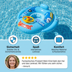 Aufblasbarer Babyschwimmring mit Sitz und Spiel Lenkrad im Hai Design