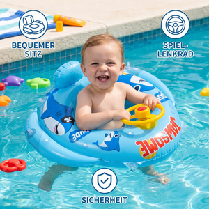 Aufblasbarer Babyschwimmring mit Sitz und Spiel Lenkrad im Hai Design