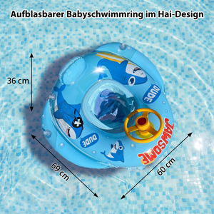 Aufblasbarer Babyschwimmring mit Sitz und Spiel Lenkrad im Hai Design