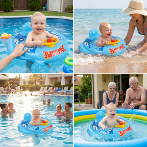 Aufblasbarer Babyschwimmring mit Sitz und Spiel Lenkrad im Hai Design
