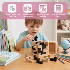 Handgemachtes 3D Holz-Würfelpuzzle – Knobel- & Lernspiel für Kinder (54 Teile)