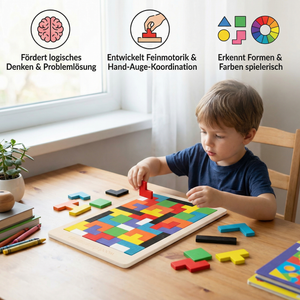 Pädagogisches Holz Tangram Puzzle – Farbenfrohes Montessori Lernspiel für Kinder