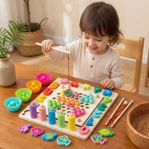 Montessori 6-in-1 Angelspiel aus Holz – Lernspiel für Zahlen, Farben & Feinmotorik