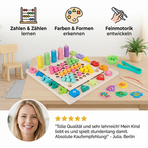 Montessori 6-in-1 Angelspiel aus Holz – Lernspiel für Zahlen, Farben & Feinmotorik
