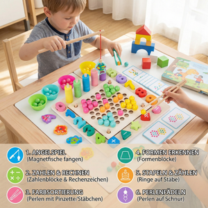 Montessori 6-in-1 Angelspiel aus Holz – Lernspiel für Zahlen, Farben & Feinmotorik