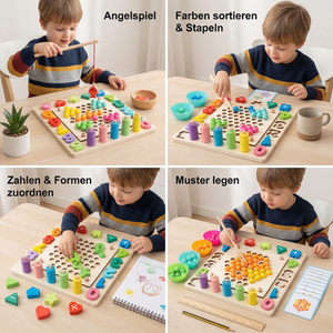 Montessori 6-in-1 Angelspiel aus Holz – Lernspiel für Zahlen, Farben & Feinmotorik
