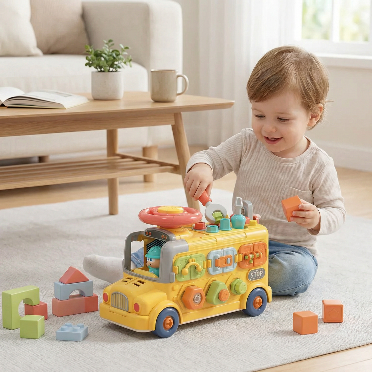 7in1 Montessori Schraubbus – Bau- & Motorik Lernspielzeug zum Zerlegen und Zusammenbauen