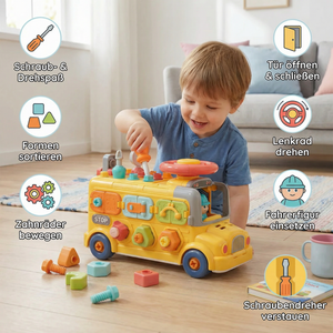 7in1 Montessori Schraubbus – Bau- & Motorik Lernspielzeug zum Zerlegen und Zusammenbauen