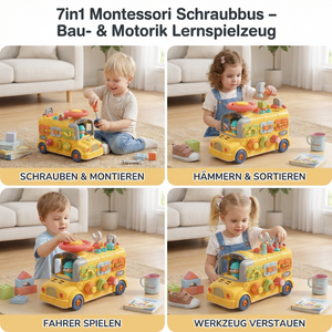 7in1 Montessori Schraubbus – Bau- & Motorik Lernspielzeug zum Zerlegen und Zusammenbauen