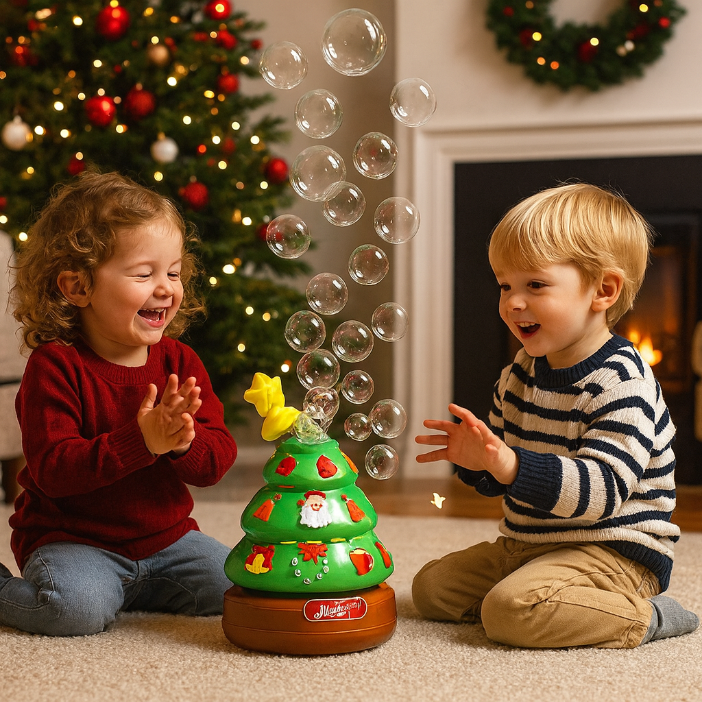 Musik Seifenblasen Weihnachtsbaum mit Sticker zum Dekorieren