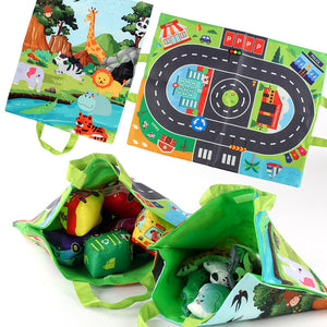 2in1 Sensorische Plüsch Spielzeug Autos mit Straßenmatte und Tasche für Unterwegs