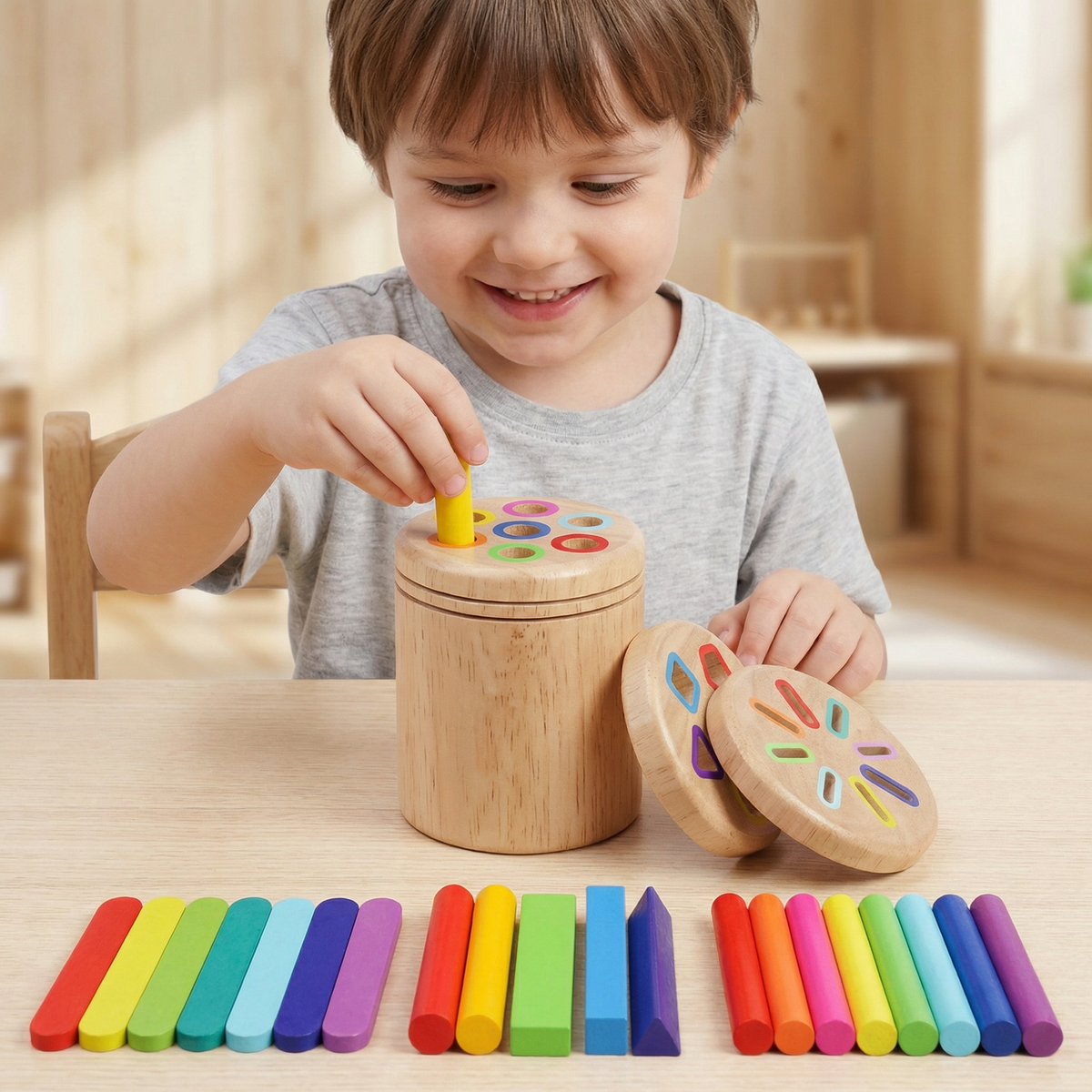 Montessori Farb- & Formen Sortierspiel aus Holz – Lernspiel für Feinmotorik & Sinnesförderung