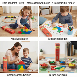 Holz-Tangram Puzzle – Montessori Geometrie- & Lernspiel für Kinder