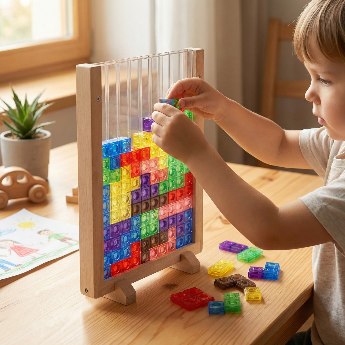 3D Farben Baustein Puzzle mit Holzrahmen – Pädagogisches Montessori Lernspiel