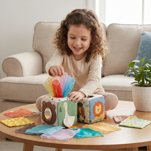 Montessori Baby Sensorik-Tücherbox – Weiches Knister- & Fühlspiel