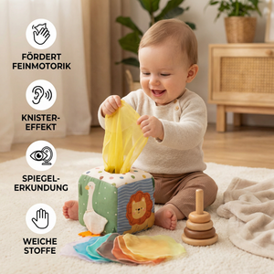 Montessori Baby Sensorik-Tücherbox – Weiches Knister- & Fühlspiel
