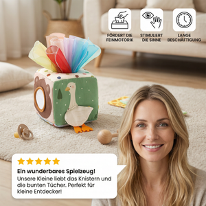 Montessori Baby Sensorik-Tücherbox – Weiches Knister- & Fühlspiel