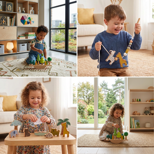 Montessori Balance-Wippe mit Holzsteinen