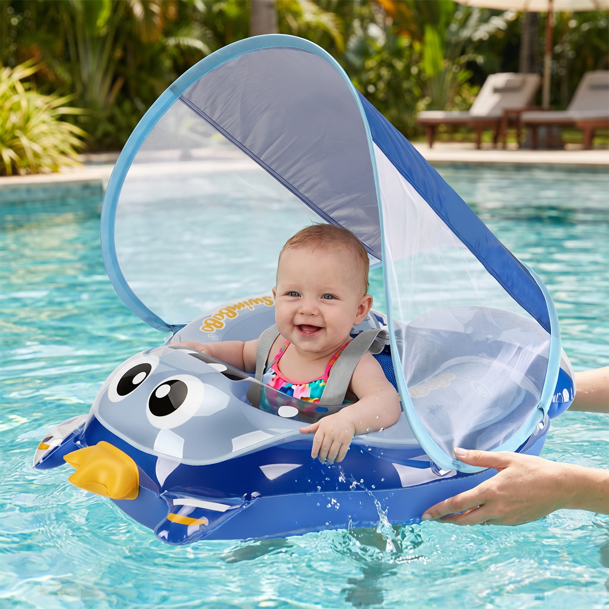 Aufblasbarer Baby-Schwimmring mit Schultergurten & Sonnendach – Sicherer Pool-Sitz für Babys